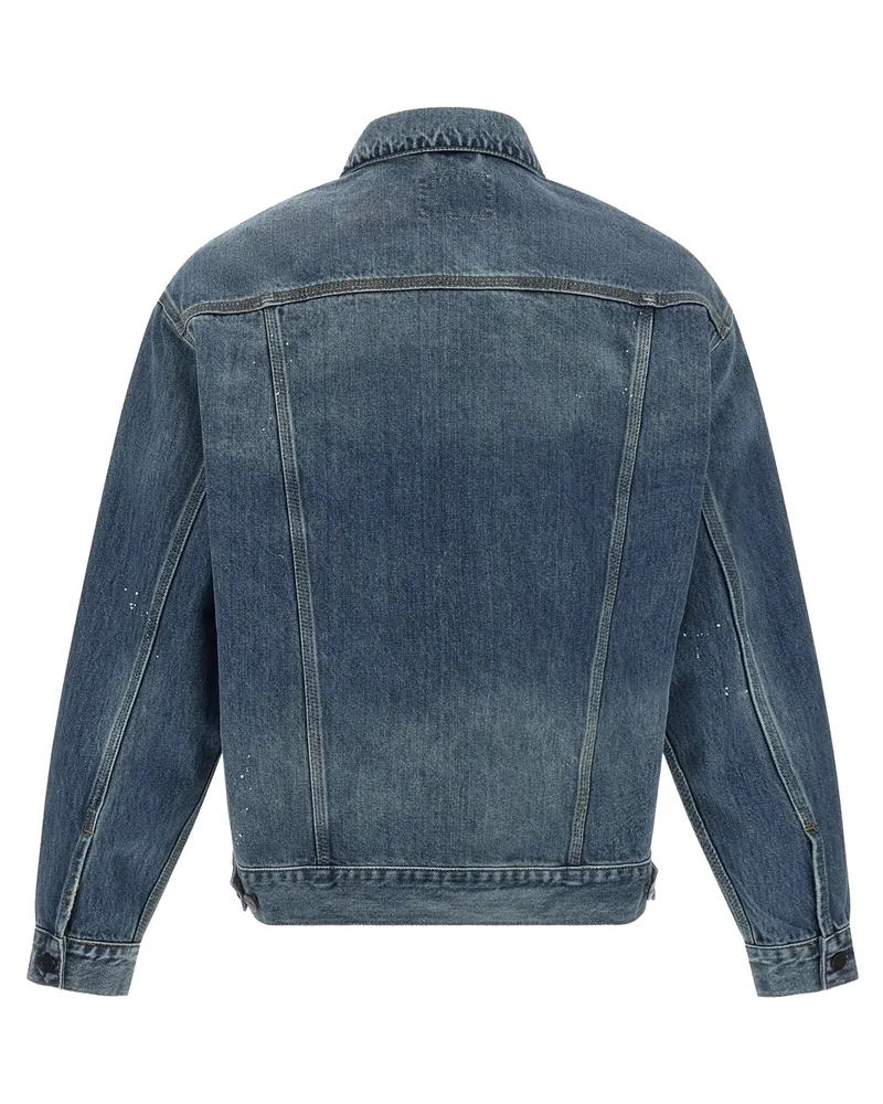 Carhartt WIP Men's Jacket Helston Blue Destroy Wash Wash-Splatter Cotton Smith Denim Wash/splatter 'smith Blue