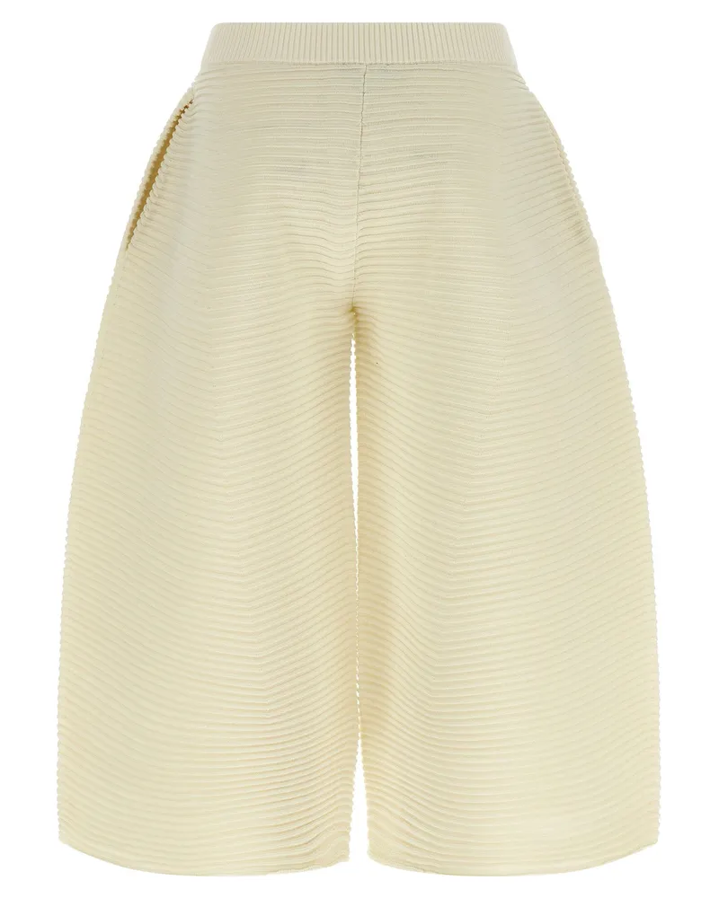 Issey Miyake Corrugated Knit Trousers — Cream Cream