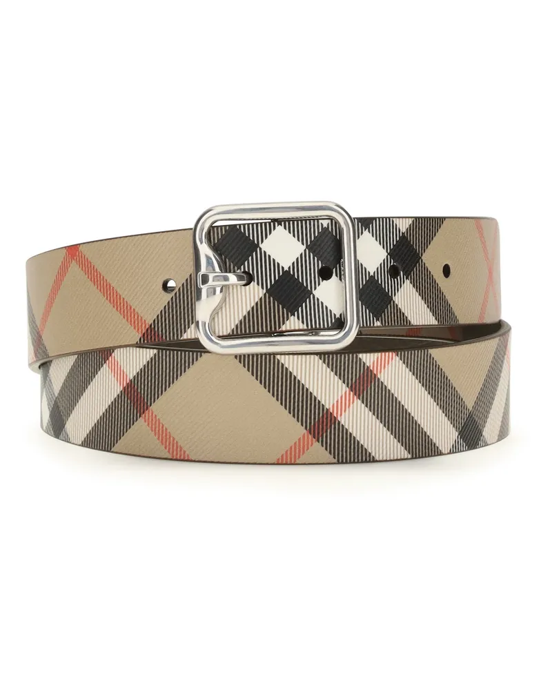 Burberry Men's Belt B Buckle Check Sand-Military-Silver Calf Leather Sand/military/silver Beige
