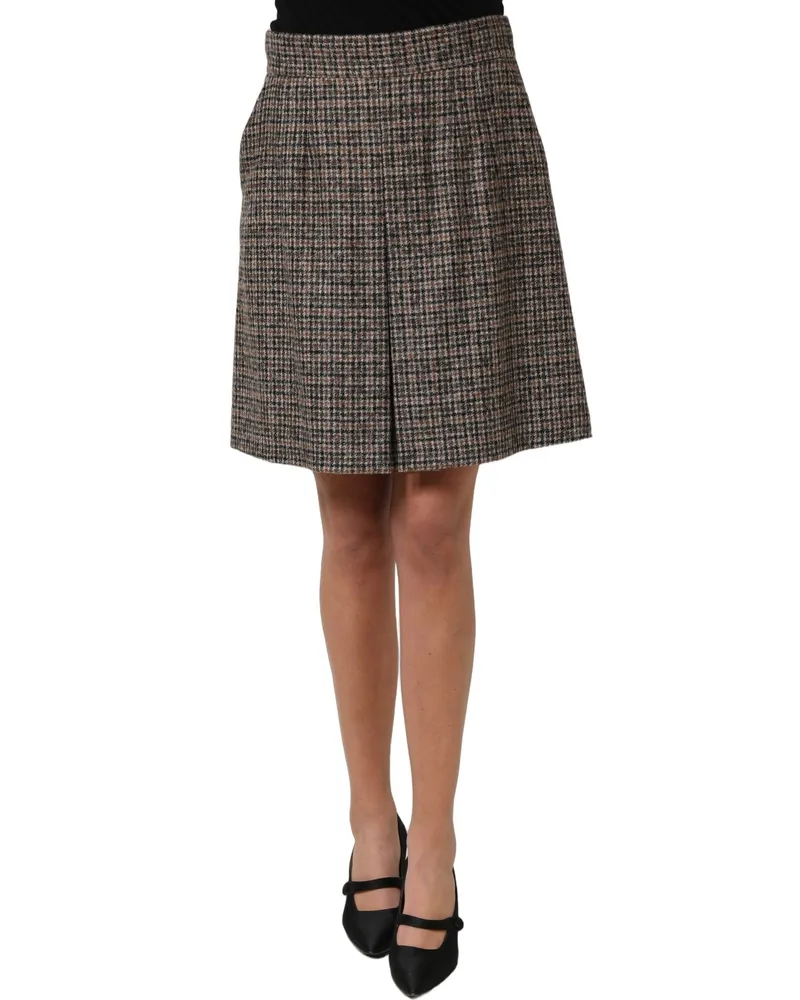 Dolce & Gabbana Women's Brown Tweed High Waist A-Line Mini Skirt Alpaca Wool Nylon Brown
