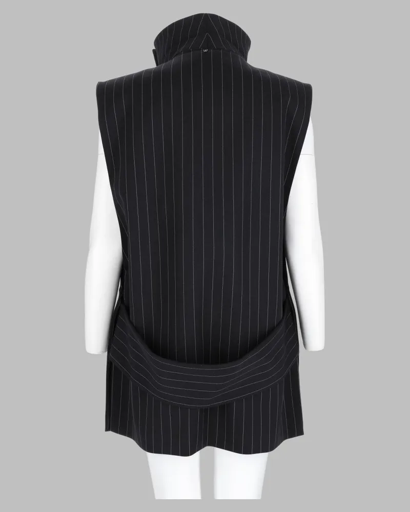 SPORTMAX Pinstriped Virgin Wool Sleeveless Jacket — Black Black
