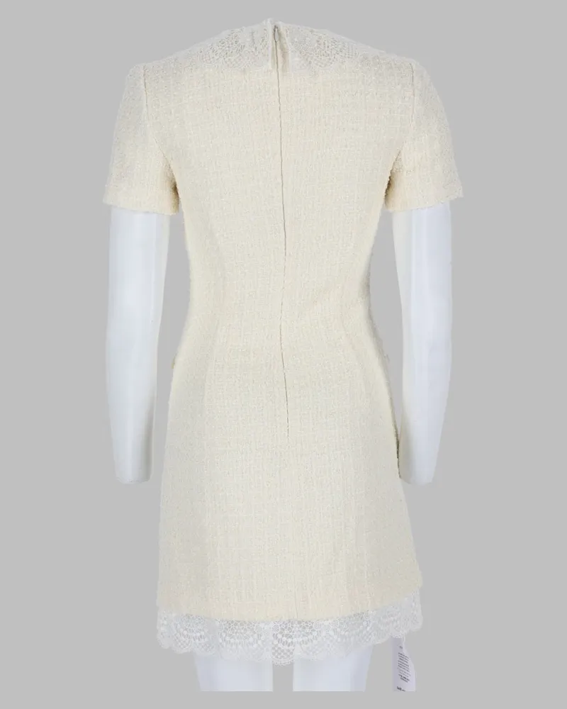 Self-Portrait Bouclé With Lace Mini Dress — Ivory Ivory
