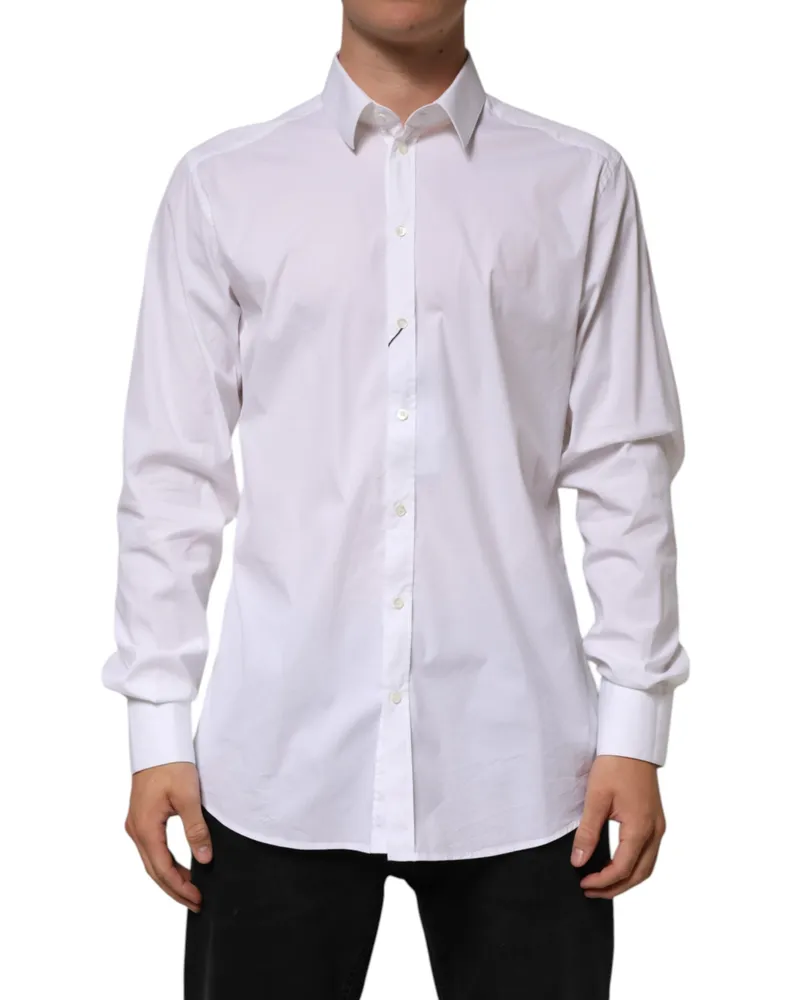 Dolce & Gabbana Men's White Cotton Gold Long Sleeves Formal Shirt Nylon Elastane White