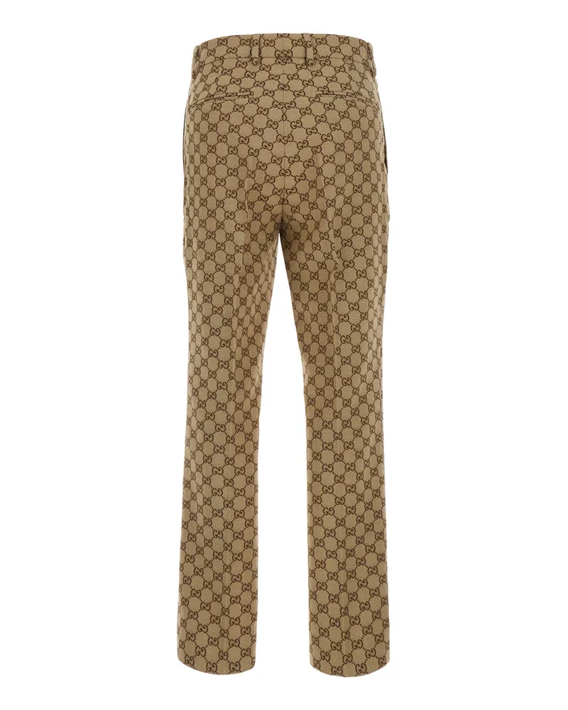Gucci Women's Trousers With Gg Motif, Beige Beige