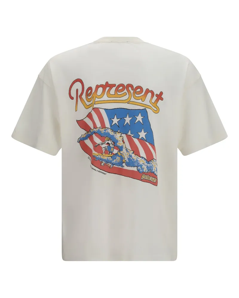 REPRESENT Logo-Embroidered Graphic T-Shirt — White White