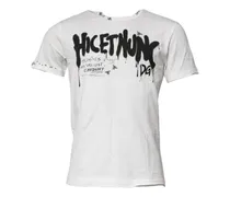 Men White Graphic Print Cotton Crew Neck T-Shirt