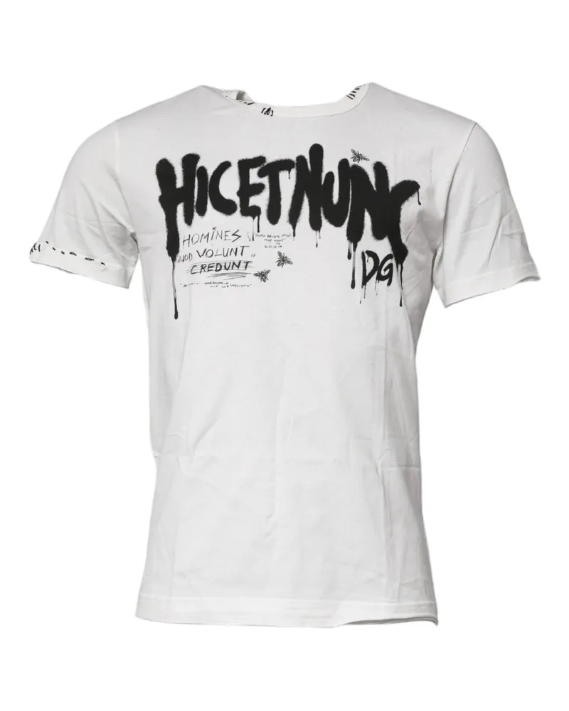 Dolce & Gabbana Men White Graphic Print Cotton Crew Neck T-Shirt White