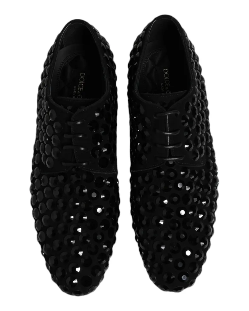 Dolce & Gabbana Men's Black Suede Strass Derby Formal Shoes Goat Leather Black