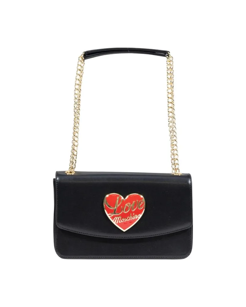 Moschino Women's Enamel Heart Logo Shoulder Bag Black Polyurethane Black