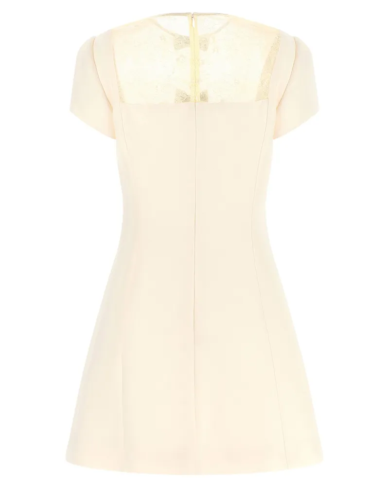 Valentino Garavani Silk-Wool Blend with Lace Dress — Cream Cream
