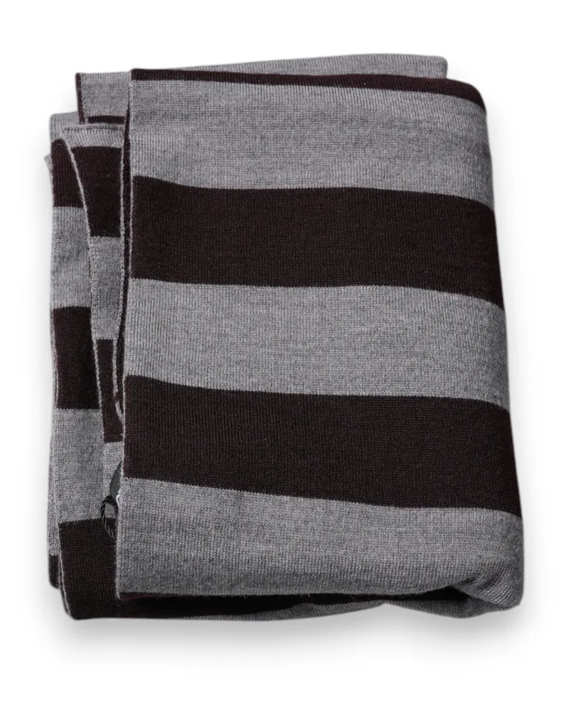 Dolce & Gabbana Men's Black Gray Stripes Wool Neck Wrap Scarf And Virgin Black
