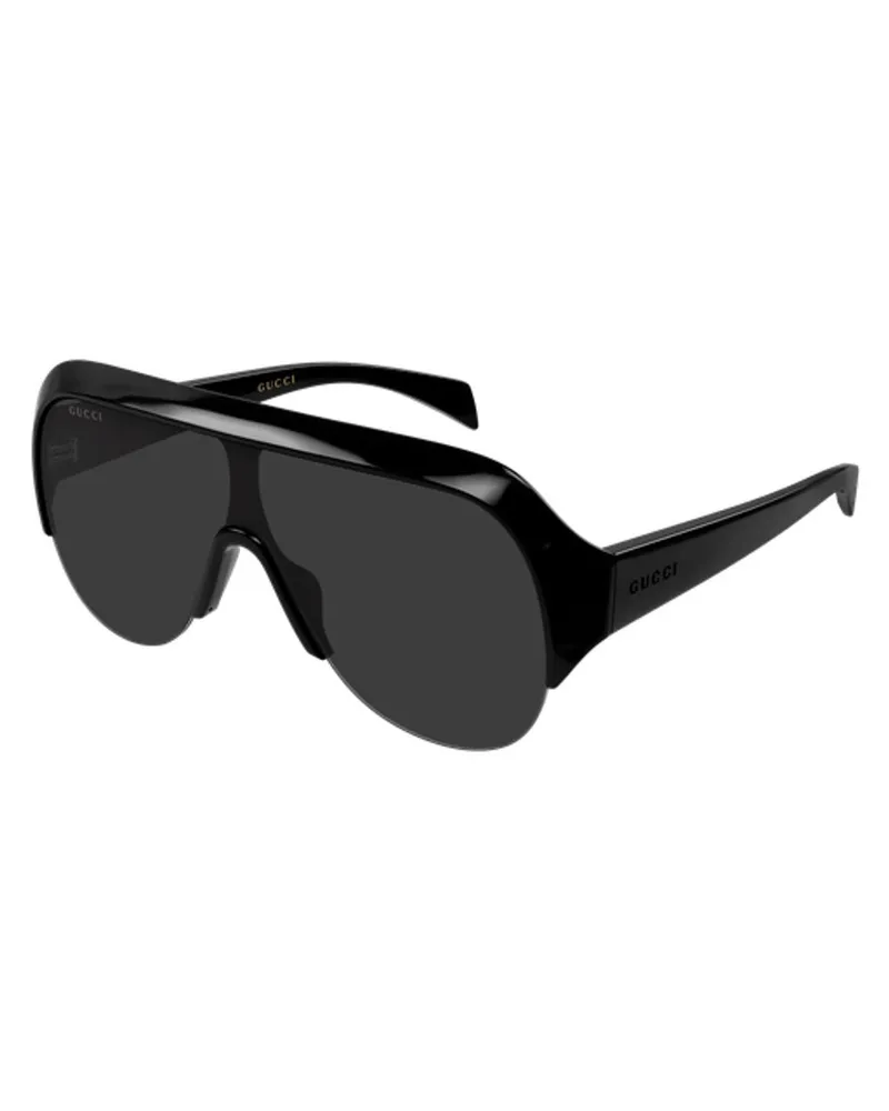 Gucci GG2023S Geometric-Frame Logo-Embossed Sunglasses — Black Black