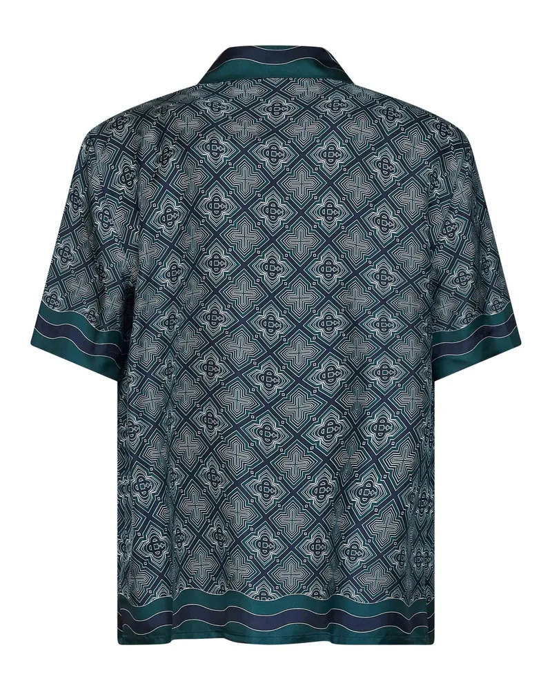 Casablanca Paris Men's Short-Sleeved Silk Shirt Radiating Monogram Multicolour Multicolor