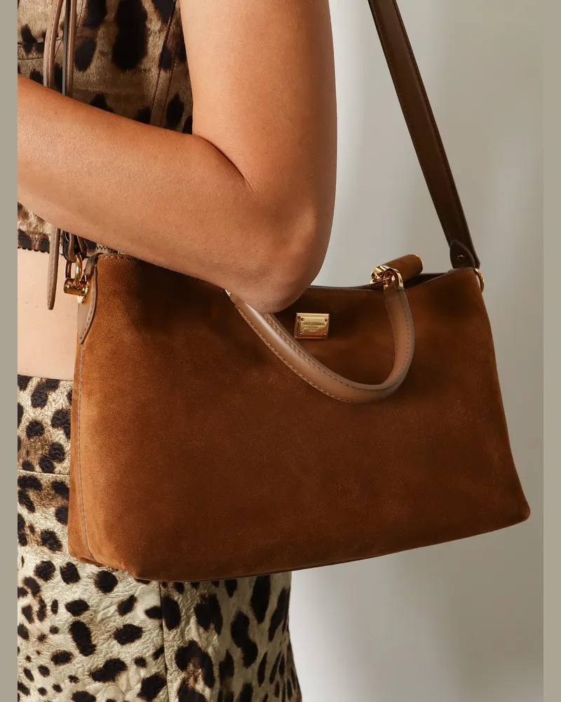 Dolce & Gabbana Women's Crossbody Bag Vittoria Brown Suede Leather Shoulder Brown