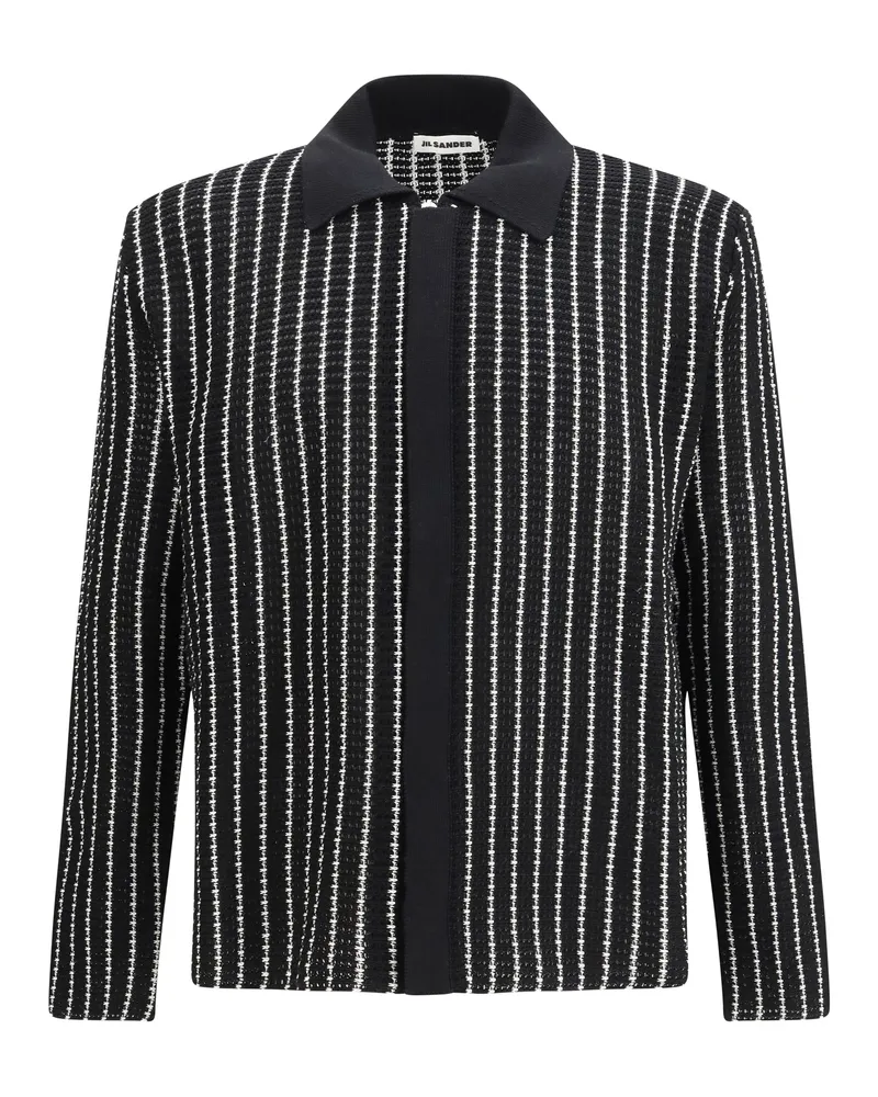 Jil Sander Men's Cardigan Embroidered Crochet Black Cotton Shirt Black
