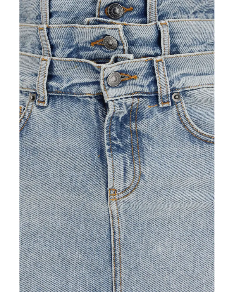Fiorucci Women's Midi Denim Skirt Triple-Layer Light Blue Cotton Blue