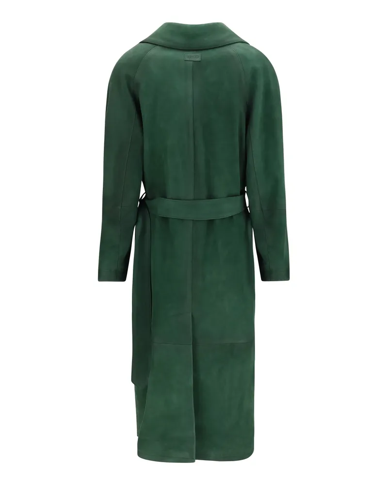 Valstar Women's Vintage Effect Suede Double Breasted Trench Coat English Green Green