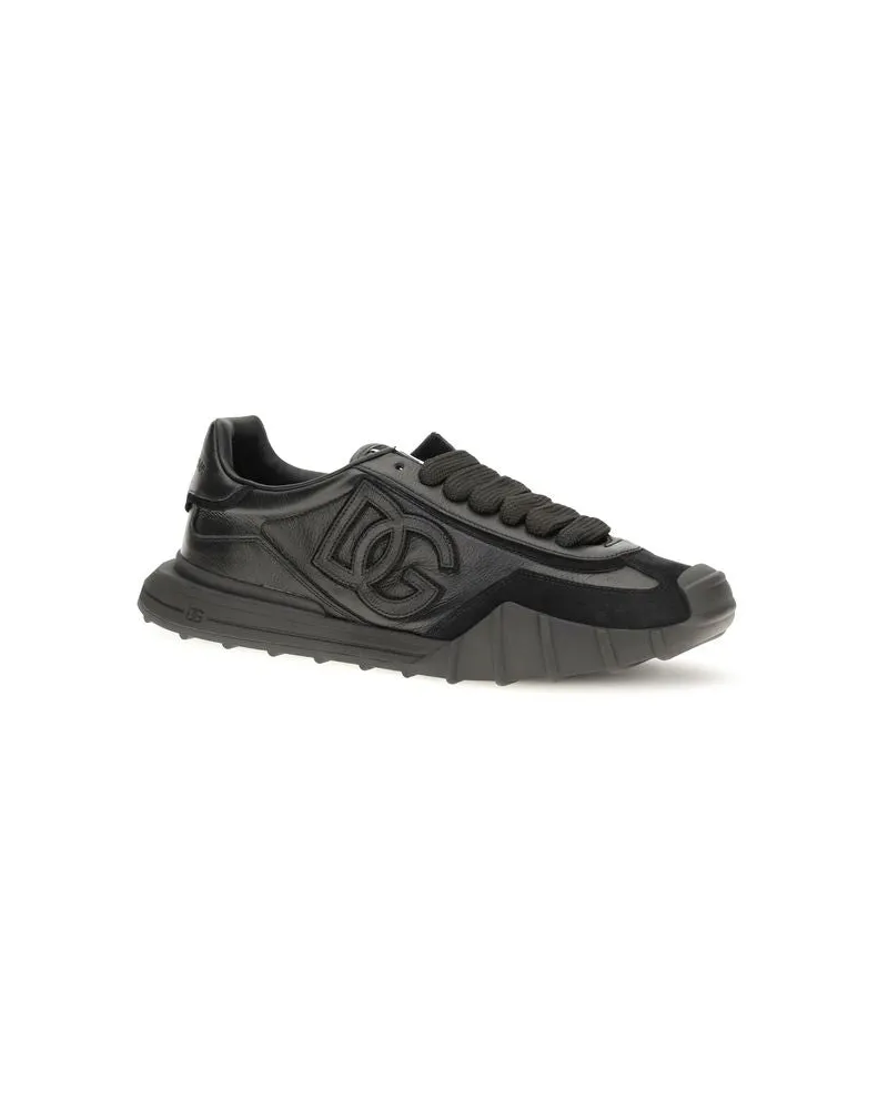 Dolce & Gabbana Men's Black Calf Leather Bos Taurus Athletic Sneakers Black