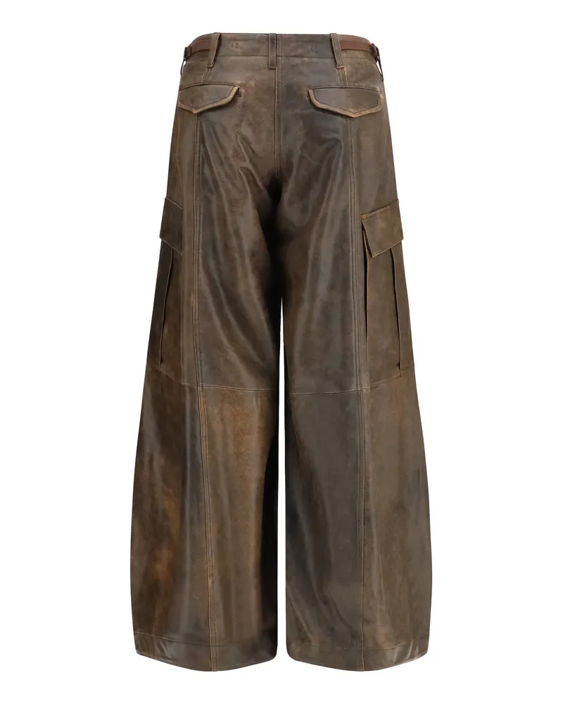 R13 Women's Leather Cargo Pants Brown Lamb Ovis Aries Trousers Brown