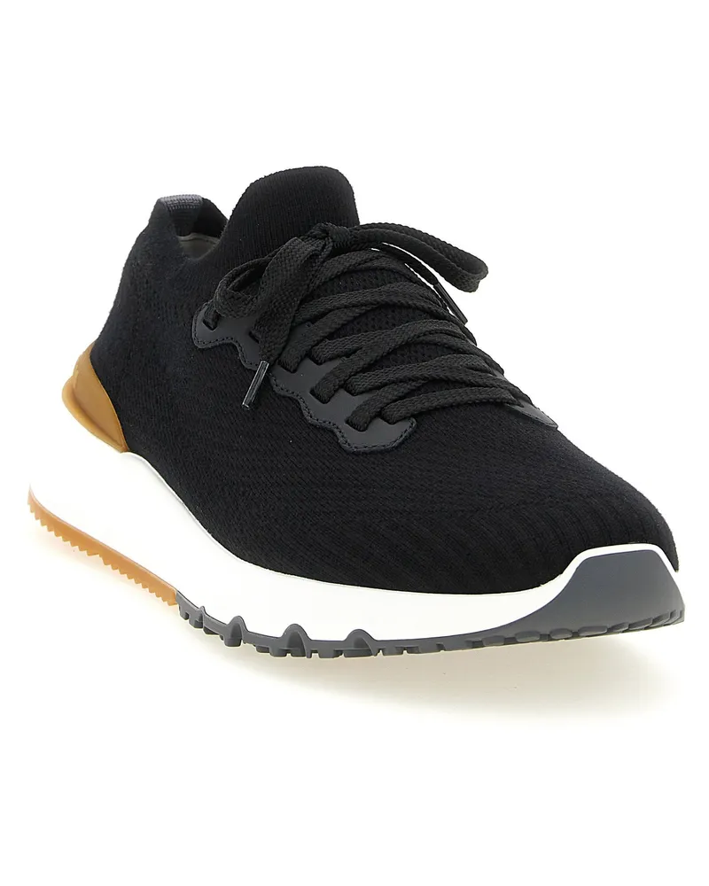 Brunello Cucinelli Running Sock Lace-Up Sneaker — Black Black