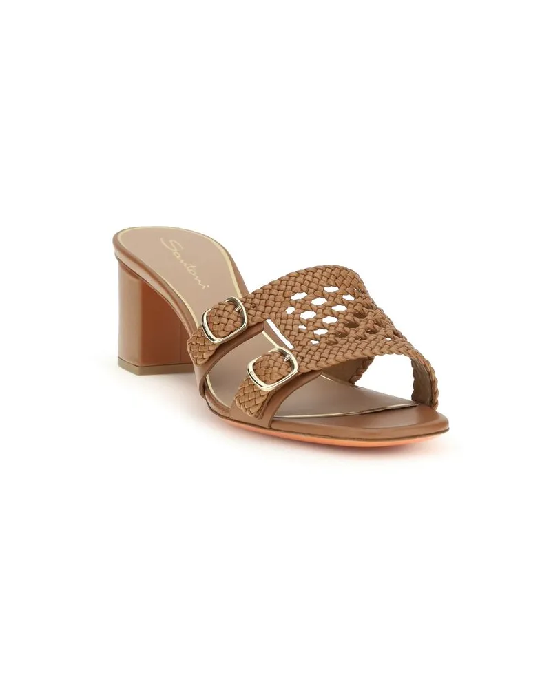 Santoni Women's Beige Calf Leather Bos Taurus Platform Sandals Beige