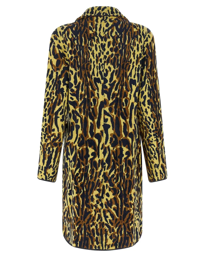Marni Abstract Animal-Print Jacquard Coat — Yellow Yellow