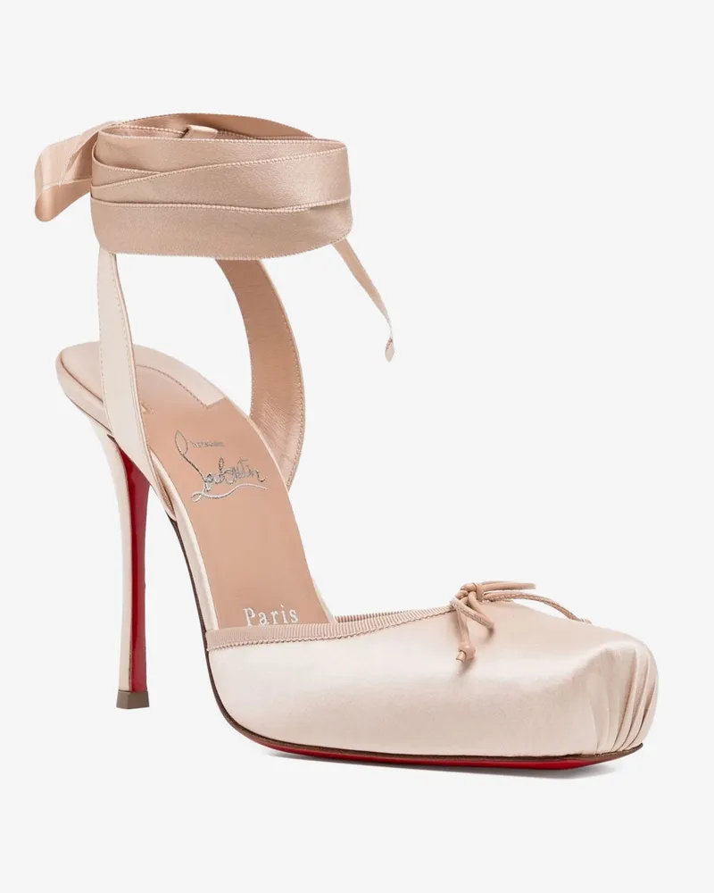 Christian Louboutin Women's Satin Pumps Cassia Lace Up 100 Pink Crêpe High Heel Shoes Pink