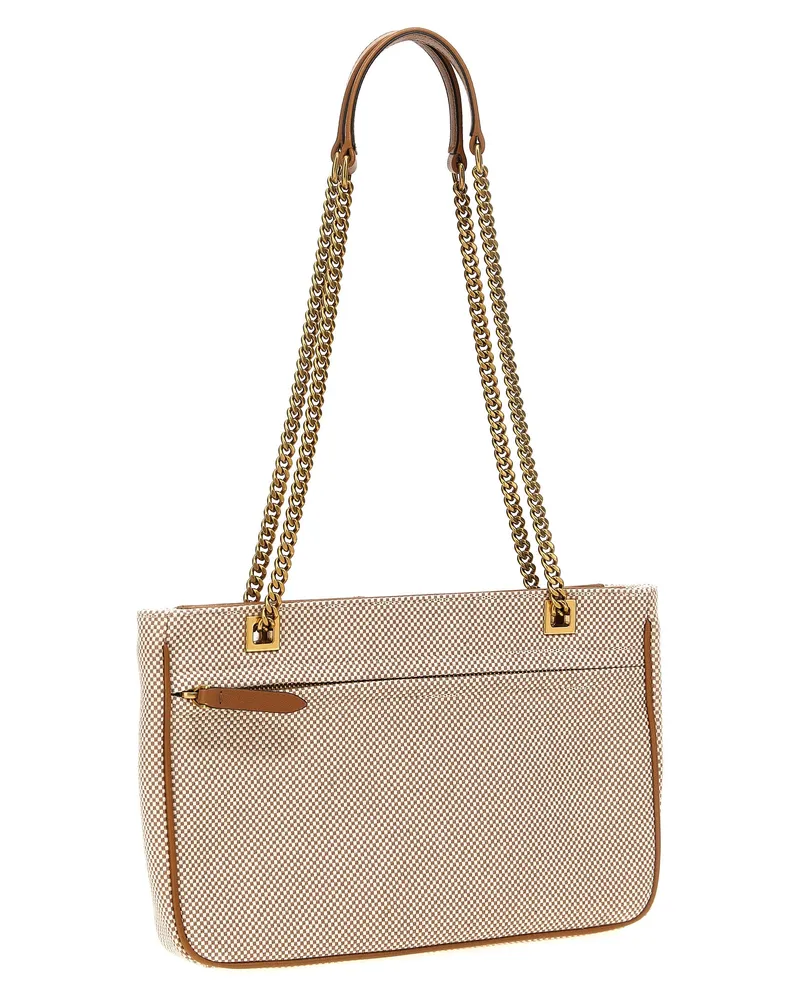 Valentino Garavani Women's Leather-Trimmed Canvas Shoulder Bag Beige Cotton Beige