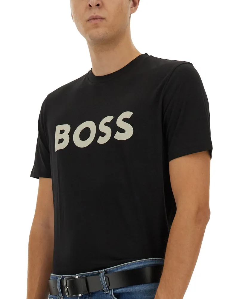 HUGO BOSS Logo Print Cotton T-Shirt — Black Black