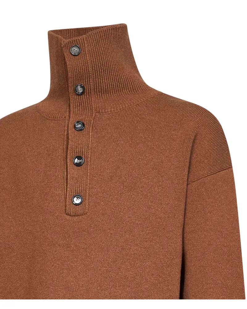 AMI Paris Virgin Wool Button-Up Sweater — Brown Brown