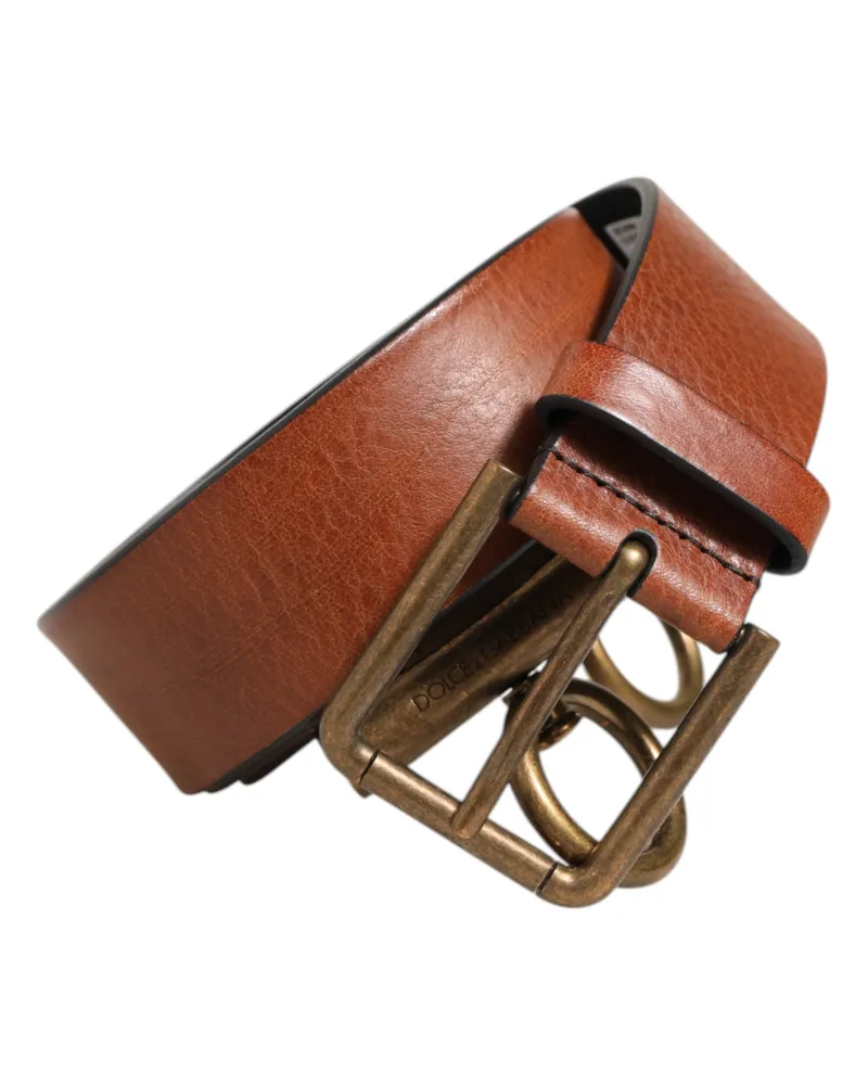 Dolce & Gabbana Men's Brown Leather Side Rings Brass Buckle Belt Calf Brown