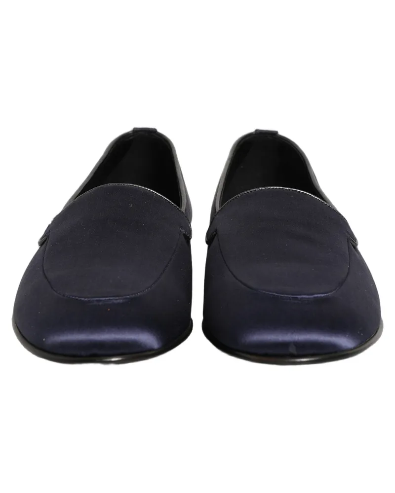 Dolce & Gabbana Men's Navy Blue Satin Dg Logo Dress Loafers Shoes Leather Navy