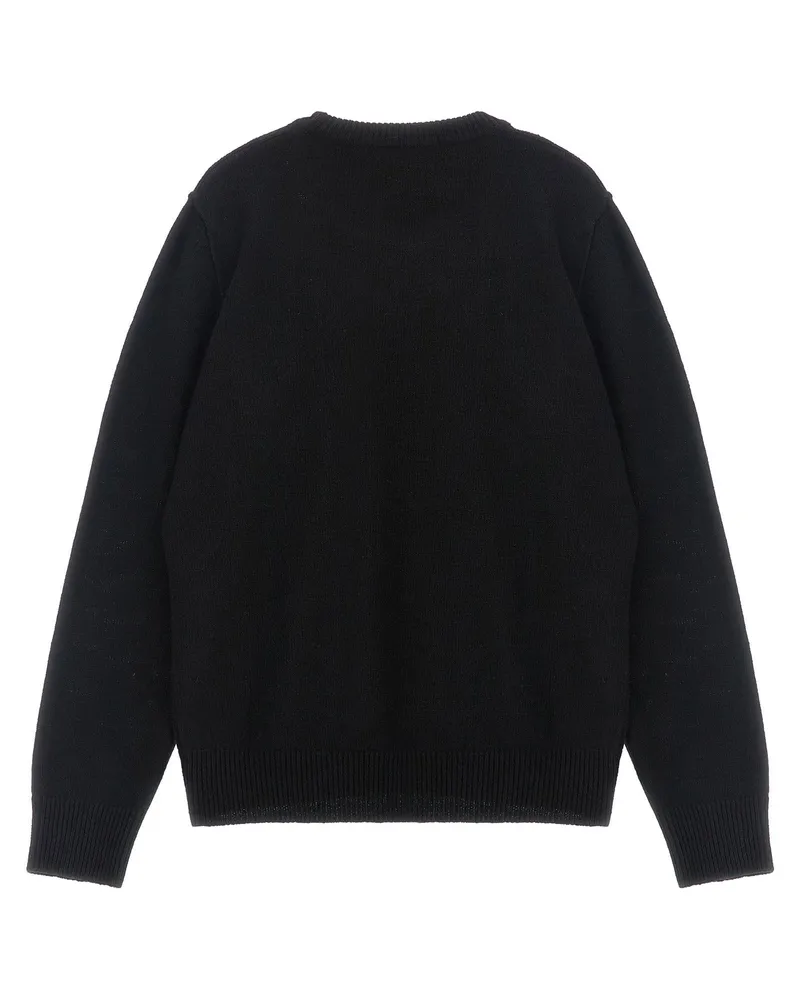 Stone Island Badge Logo Wool Blend Sweater — Black Black