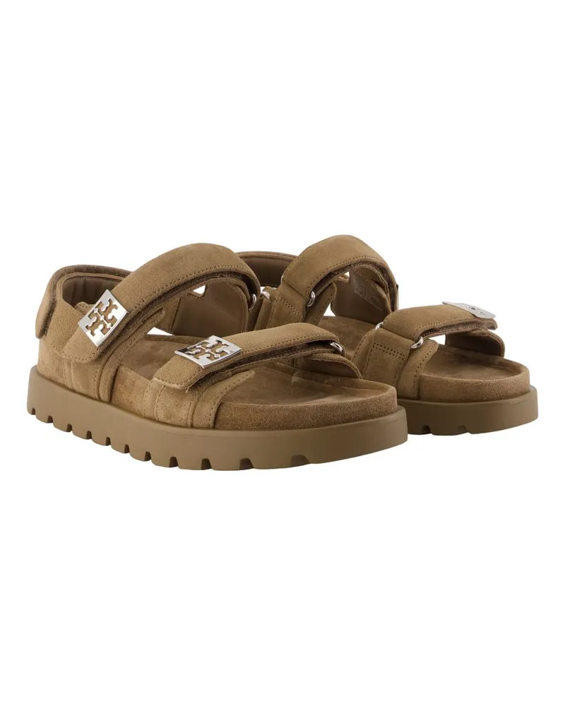 Tory Burch Women's Mellow Sport Sandals -  Leather Brown Calfskin Shoes Flat-Shoes Brown