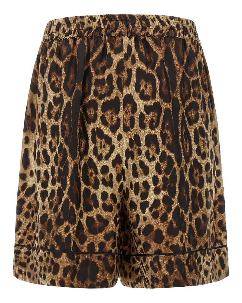 Dolce & Gabbana Leopard-Print Silk Satin Shorts — Brown Brown