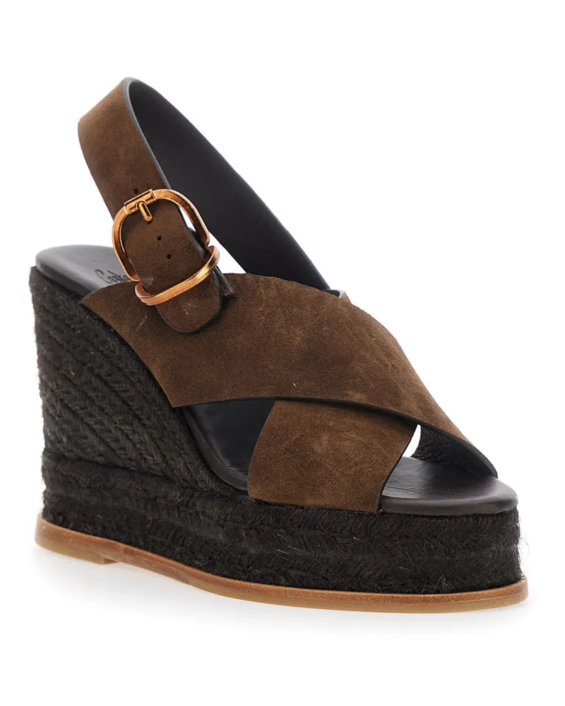 Castañer Women's Wedges Bettina Brown Leather Shoe Brown