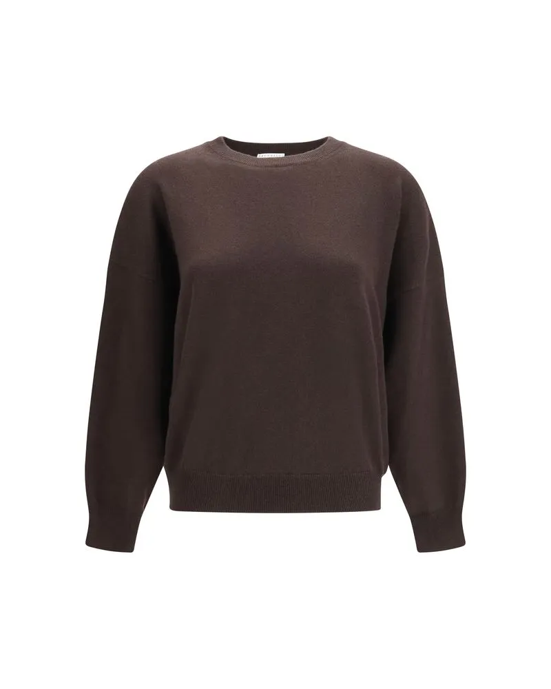 Brunello Cucinelli Cashmere with Monili Chain Sweater — Brown Brown