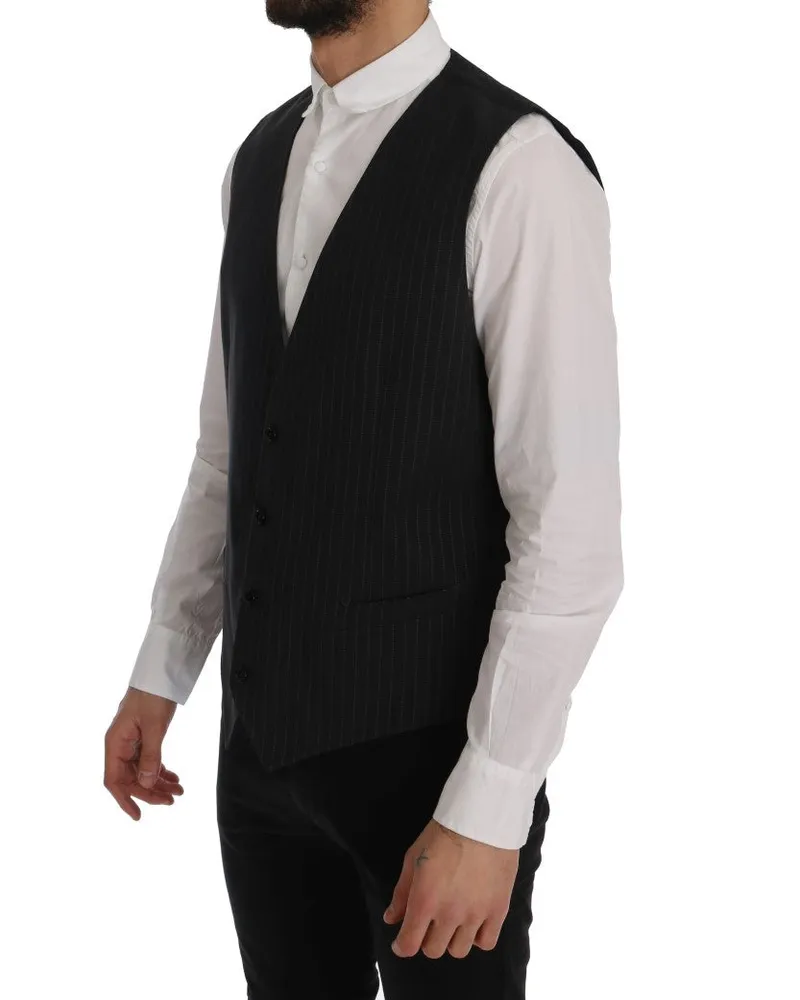 Dolce & Gabbana Men's Gray Staff Cotton Striped Vest Clothing Gray