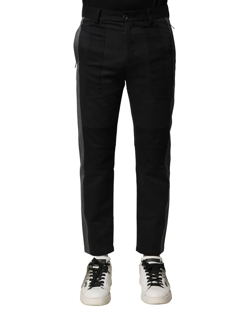 Dolce & Gabbana Black Gray Cotton Tapered Men Pants Black