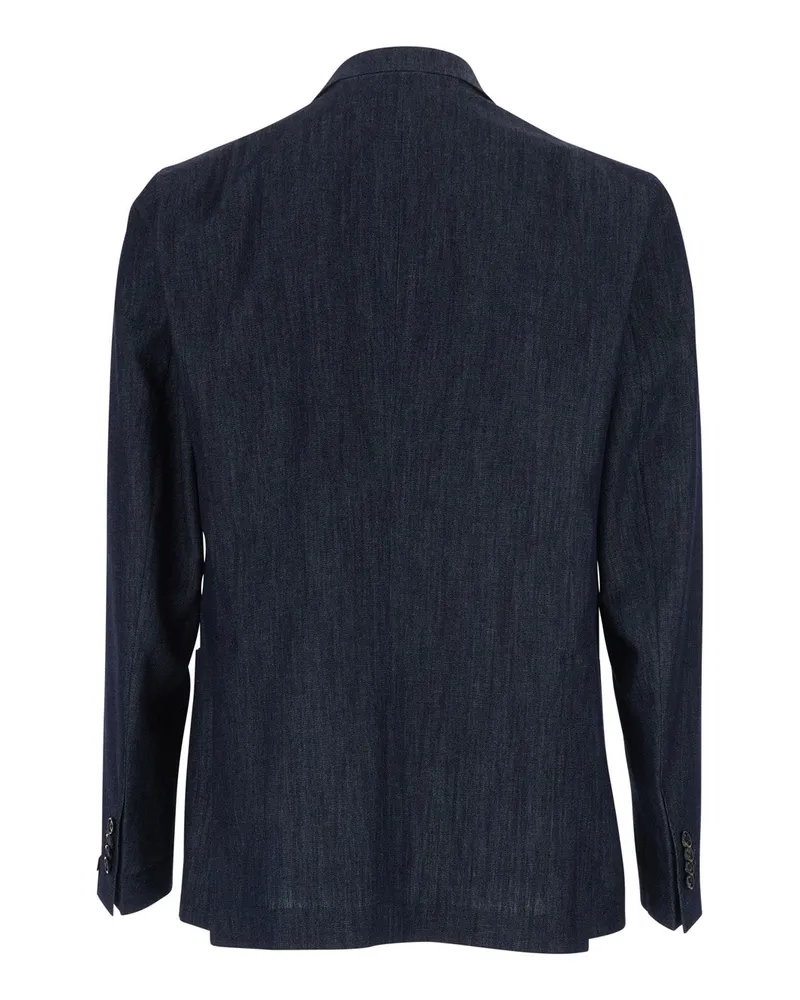 Tagliatore Men's Double-Breasted Denim Jacket Blue Cotton Blazers Blue