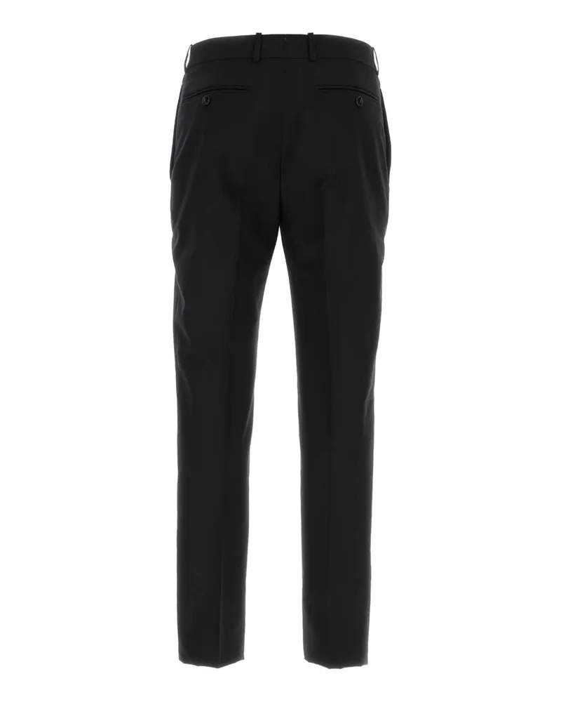 Alexander McQueen Men's Black Gabardine Pant Exterior: Cotton Mohair Wool Pantaloni Black