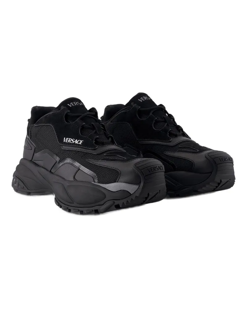 Versace Men's Low-Top Calfskin Leather Sneaker Black Black