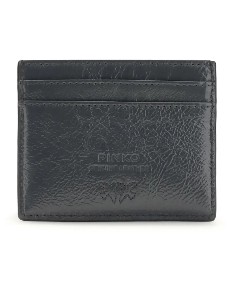 Pinko Women's Shiny Leather Card Holder Grigio Asfalto-Oro Mordore Calf Bos Taurus Wallet Mordore Gray