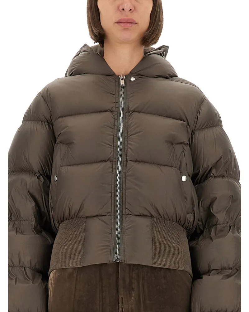 Rick Owens Hooded Nylon Down Jacket — Brown Brown