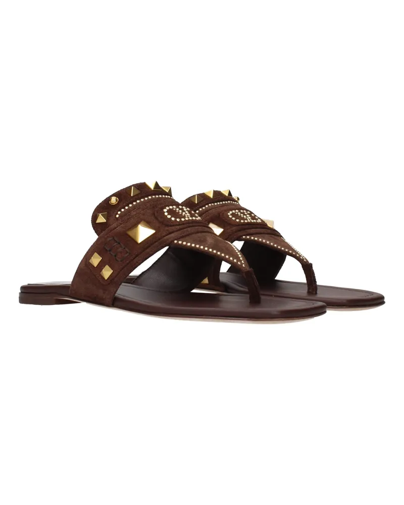 Valentino Garavani Women's Brown Leather Flip-Flop Sandals Brown