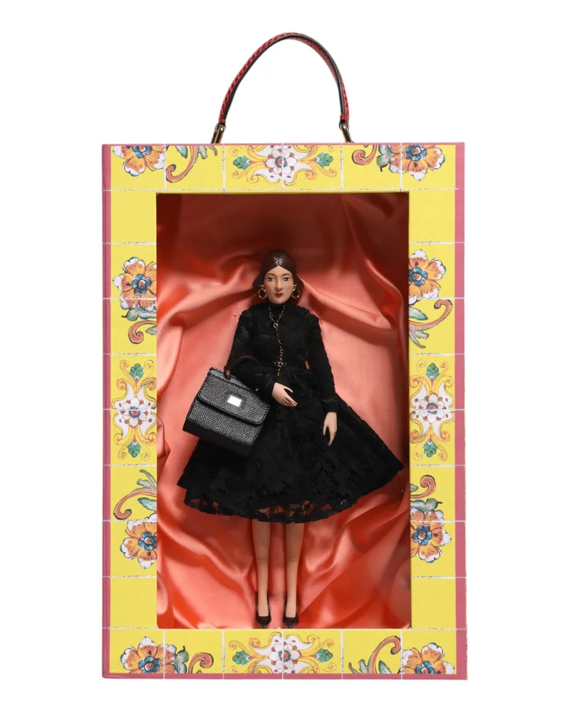 Dolce & Gabbana Black Dress Ceramic Porcelain Fashion Leather Sicily Dolls Silk Accessory Multicolor