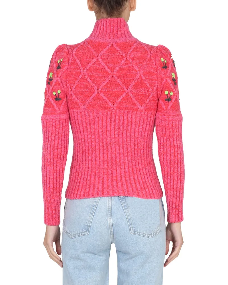CORMIO Floral Embroidery Sweater — Red Red