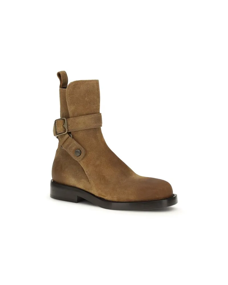 Burberry Buckle-Strap Calf Leather Boot — Brown Brown
