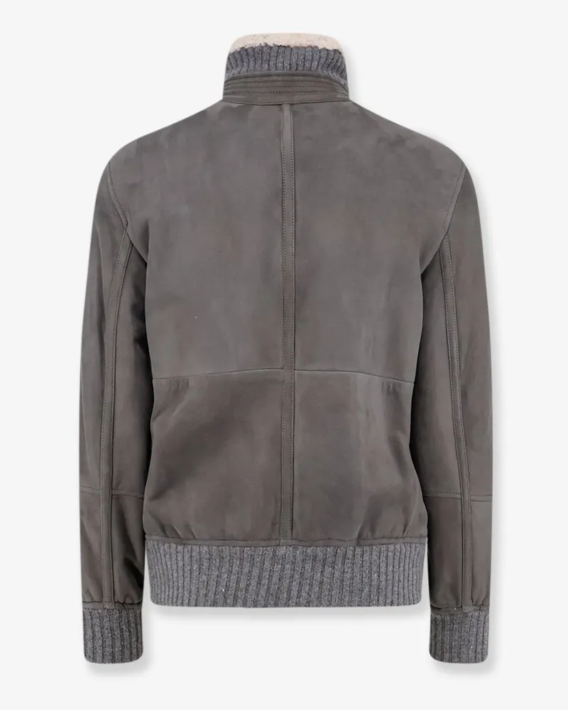 Brunello Cucinelli Men's Shearling Jacket Grey Sheepskin Gray
