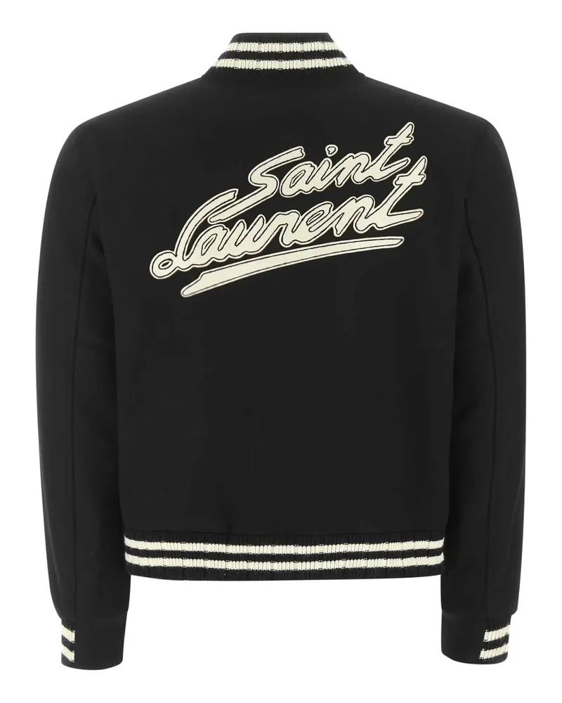 Saint Laurent Wool-Blend Striped Bomber Jacket — Black Black